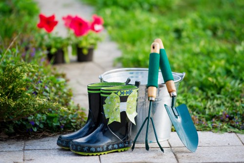 A modern urban garden design with planting and hard landscaping